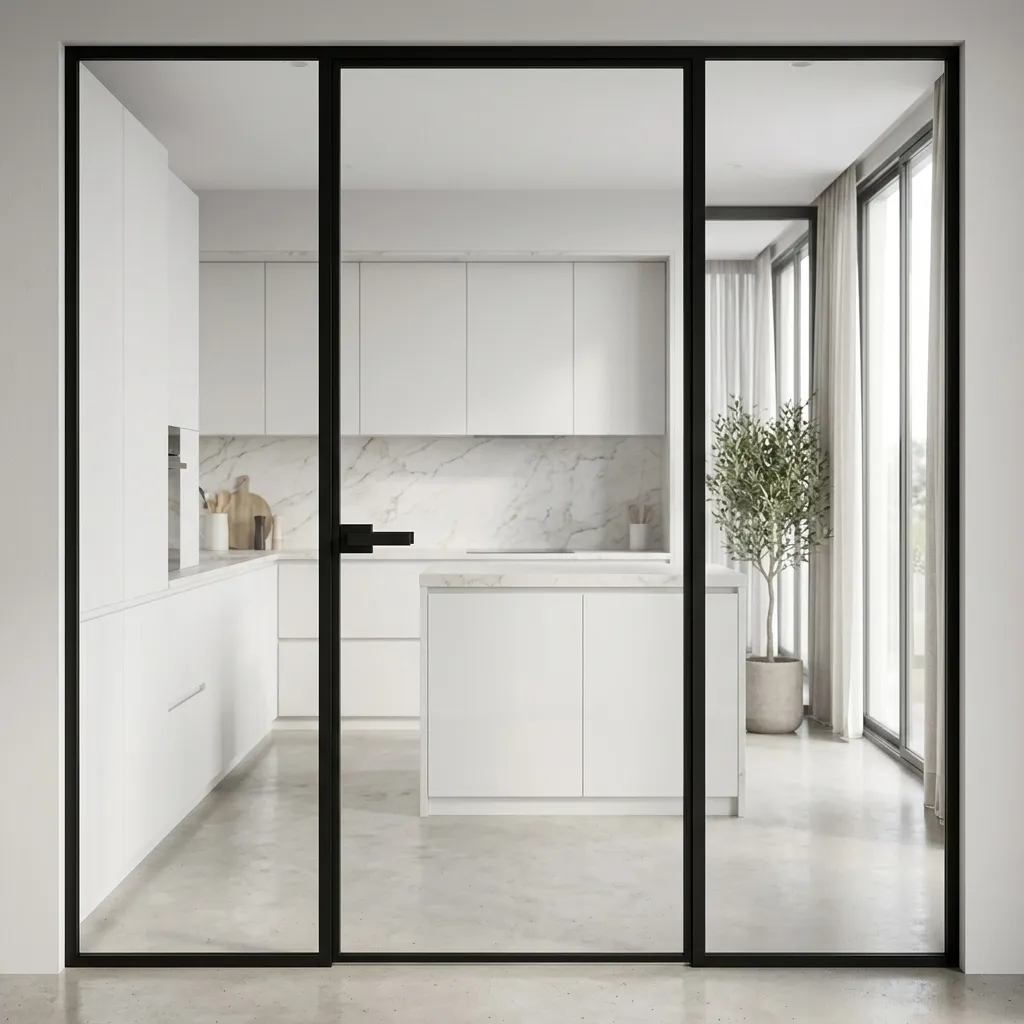 Black Slim Glass Kitchen Partition Bto
