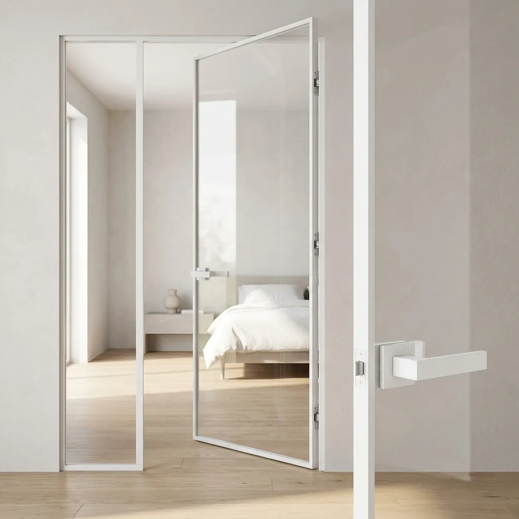 Clear Glass Bedroom Partition Door White Frame