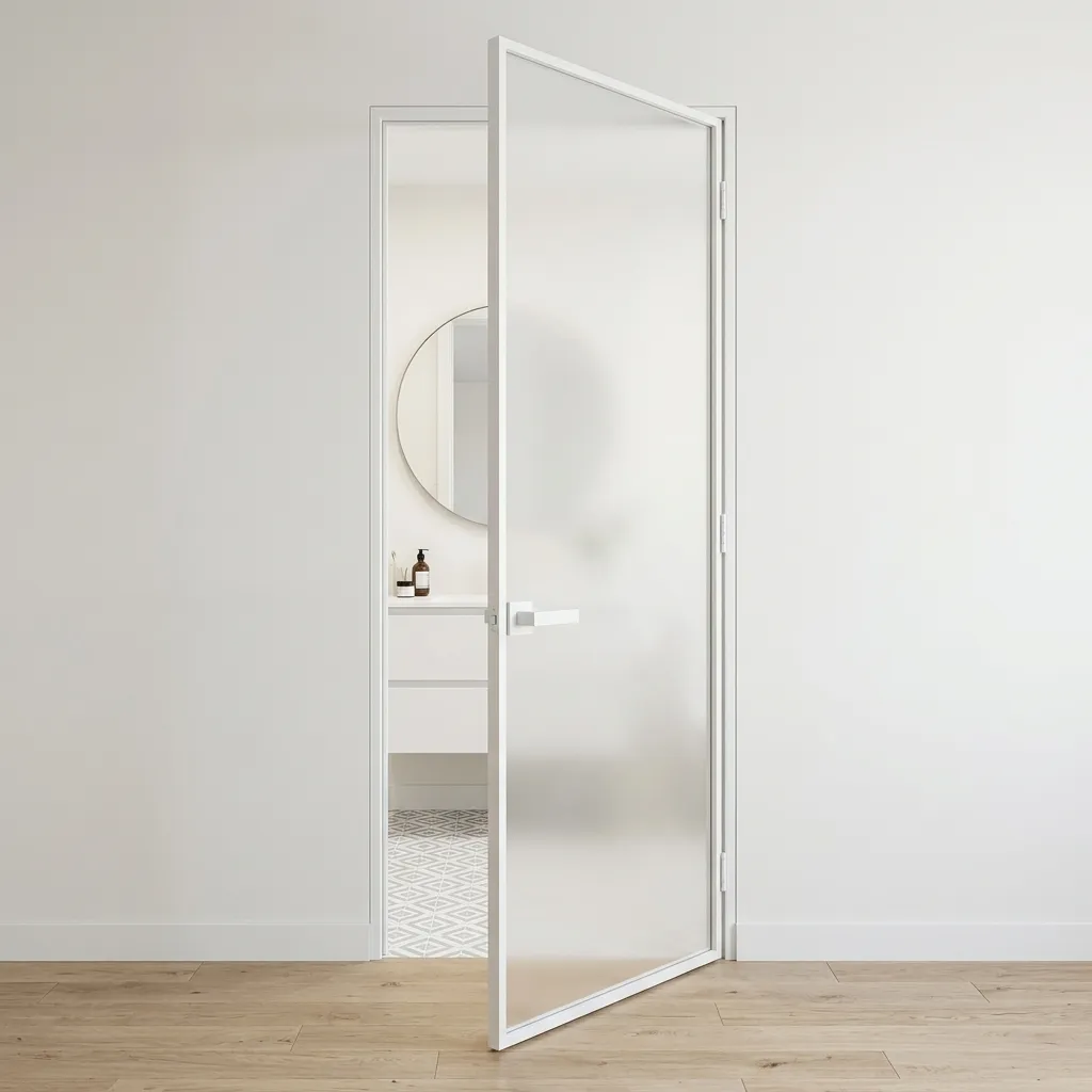 White Frame Frosted Glass Powder Room Door